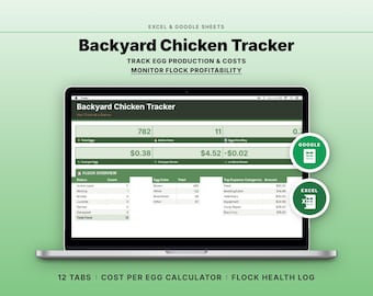 Backyard Chicken Tracker Spreadsheet | Egg Production Cost Per Egg Flock Health | Google Sheets Excel