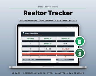 Real Estate Agent Tracker | Commission, Leads, Expenses (Google Sheets, Excel)