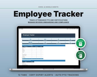 Employee Tracker Spreadsheet | HR Attendance PTO Certifications Reviews | Google Sheets Excel
