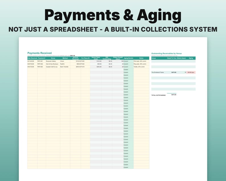Consignment Tracker Spreadsheet | Google Sheets, Excel | Artist Sales Commission Template image 5