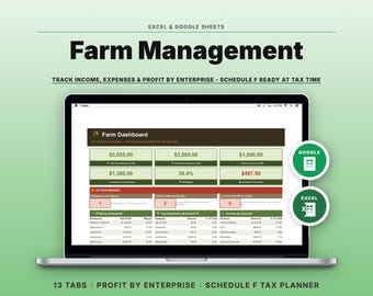 Farm Management Spreadsheet | Schedule F Expense, Crop & Livestock Tracker | Google Sheets Excel | Homestead Planner