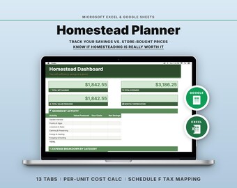 Homestead Savings Calculator | Track Garden, Eggs, Canning vs Store Prices (Google Sheets, Excel)