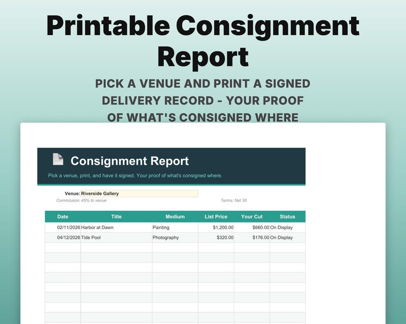 Consignment Tracker Spreadsheet | Google Sheets, Excel | Artist Sales Commission Template image 8