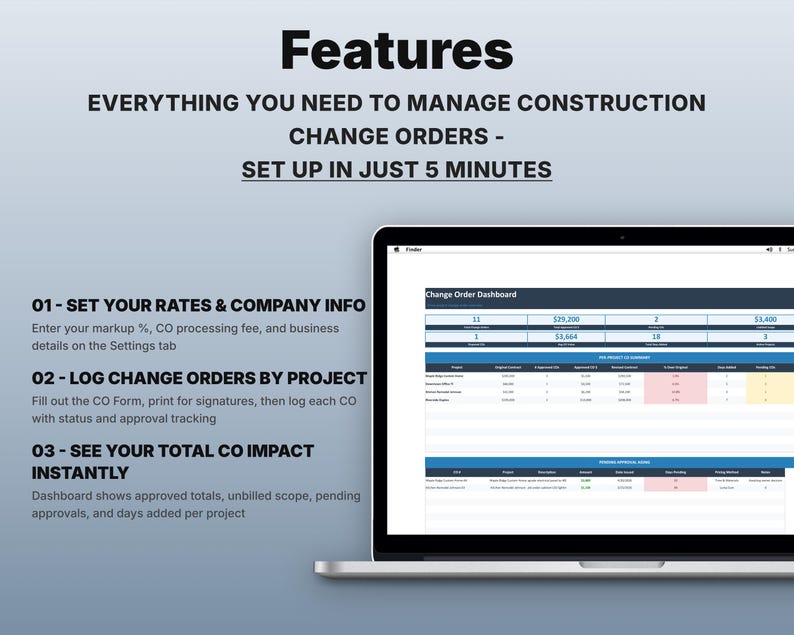 Construction Change Order Template | Google Sheets Excel | Contractor ...