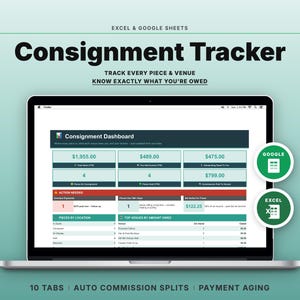 Consignment Tracker Spreadsheet | Google Sheets, Excel | Artist Sales Commission Template