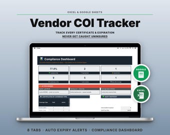 Vendor COI Tracker Spreadsheet | Google Sheets, Excel (Digital Download)
