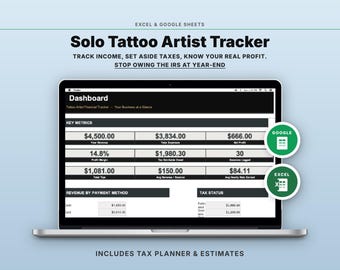 Tattoo Artist Financial Tracker | Income, Tax, Expense Spreadsheet (Google Sheets, Excel)