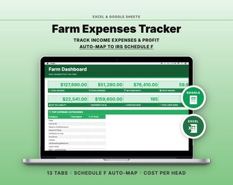 Farm Expense Tracker | Agriculture Accounting Schedule F Tax Spreadsheet | Google Sheets Excel
