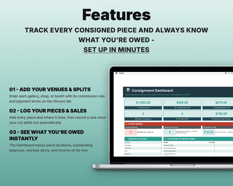 Consignment Tracker Spreadsheet | Google Sheets, Excel | Artist Sales Commission Template image 2