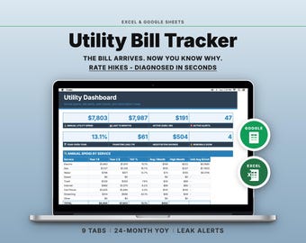 Utility Bill Tracker Spreadsheet | Household Monthly Bills, Rate Hikes & Subscription Creep | Google Sheets Excel