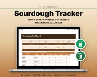Sourdough Bake Log & Starter Tracker Spreadsheet (Google Sheets, Excel)