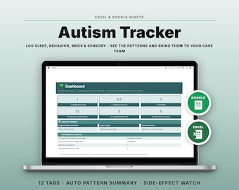 Autism Life Tracker Spreadsheet | Daily Log, Behavior, Sleep, Meds (Google Sheets, Excel)