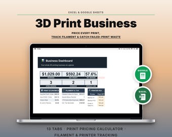 3D Printing Business Spreadsheet | Print Pricing Calculator, Filament Inventory & Order Tracker | Google Sheets Excel
