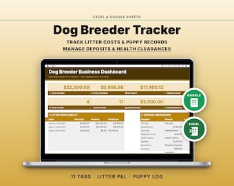 Dog Breeder Spreadsheet | Litter Tracker, Puppy Records, Expense Log (Google Sheets, Excel)