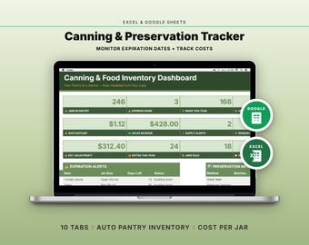 Canning & Food Preservation Tracker Spreadsheet | Pantry Inventory Batch Log | Google Sheets Excel
