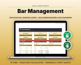 Bar Management Spreadsheet | Pour Cost, Inventory, Profit Tracker (Google Sheets, Excel)