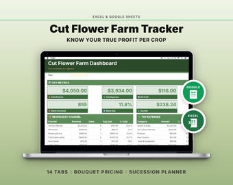 Cut Flower Farm Tracker | Crop Planning & Profit Spreadsheet | Google Sheets Excel