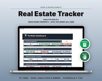 Real Estate Investment Tracker Spreadsheet | Rental Property, Deal Analyzer & BRRRR | Google Sheets Excel