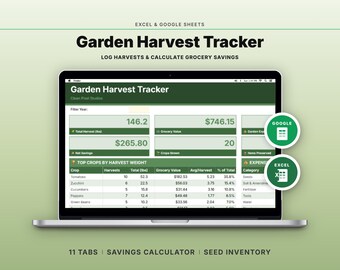 Garden Harvest Tracker Spreadsheet | Log Yields, Seeds, Savings (Google Sheets, Excel)