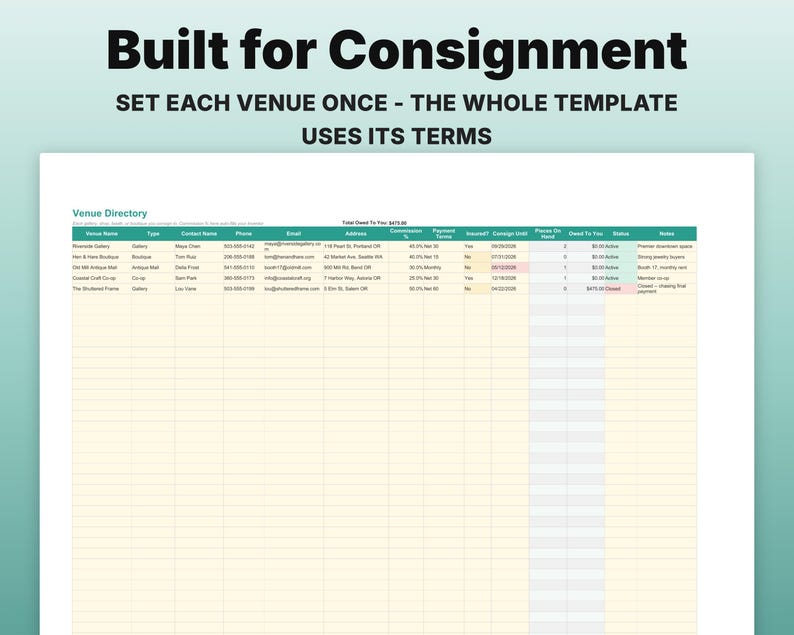 Consignment Tracker Spreadsheet | Google Sheets, Excel | Artist Sales Commission Template image 6
