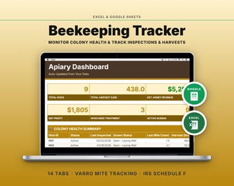 Beekeeping Business Tracker Spreadsheet | Hive Inspection Log Honey Harvest | Google Sheets Excel