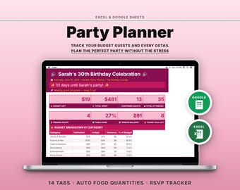 Party Planner Spreadsheet | Budget Tracker Guest List RSVP | Google Sheets Excel Event Template
