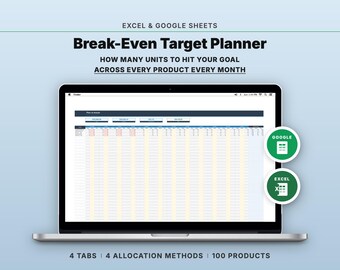 Multi-Product Break-Even Calculator | Sales Goal Tracker, Income Planner (Google Sheets, Excel)