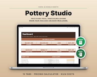 Pottery Studio Spreadsheet | Google Sheets Excel | Ceramics Pricing Calculator, Kiln Cost & Glaze Recipe Tracker