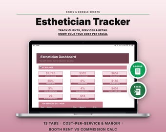 Esthetician Business Tracker | Client, Profit, Tax Spreadsheet (Google Sheets, Excel)