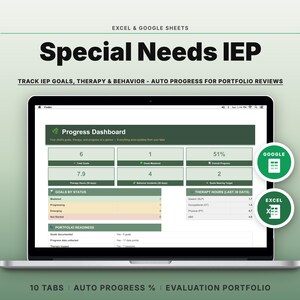IEP Goal Tracker for Homeschool | Special Needs Therapy & Behavior Log | Google Sheets Excel | Progress Data, Portfolio