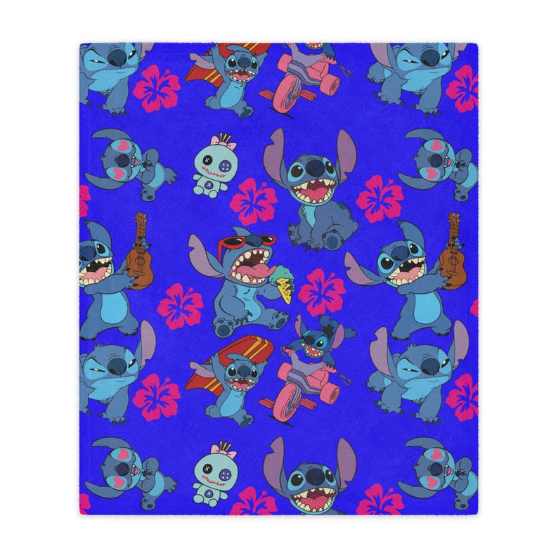 Manta Minky con estampado de dibujos animados / Hibisco hawaiano, ukelele, alienígena surfista imagen 2