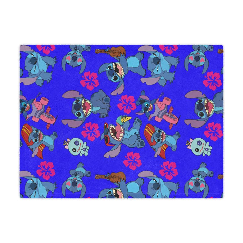 Manta Minky con estampado de dibujos animados / Hibisco hawaiano, ukelele, alienígena surfista imagen 4