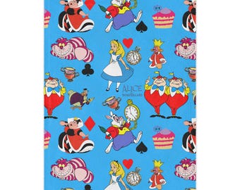 Kocyk Minky Alicja w Krainie Czarów | Niebieski wzór postaci, Kot z Cheshire, Królowa Kier