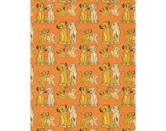 Kocyk Minky z motywem lwiątka w kreskówkowym stylu | Pomarańczowy nadruk safari