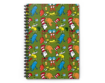 Spirala z motywem postaci Dr. Seussa | Notatnik w linie | Dziennik pisarza Todo