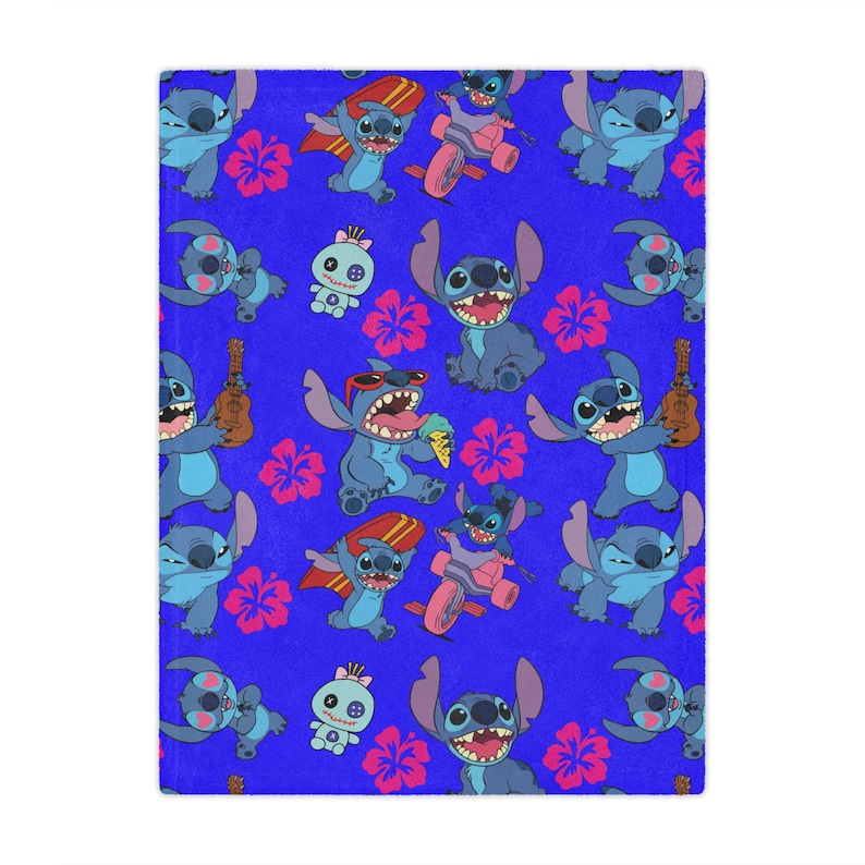 Manta Minky con estampado de dibujos animados / Hibisco hawaiano, ukelele, alienígena surfista imagen 1