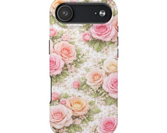 Vintage Pink Roses Tough Phone Case | Floral iPhone Cover, Protective Slim