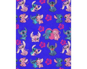 Wzór ściegu na kocyk Minky | Niebieskie hawajskie postacie hibiskusa