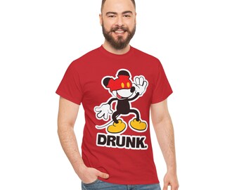 Koszulka z postacią pijanej Myszki Miki | Zabawna koszulka z kreskówkowym nadrukiem w stylu retro komiksowym