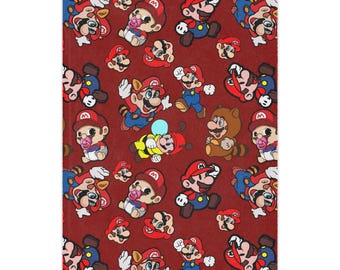 Kocyk Minky z motywem postaci z gry platformowej w stylu retro | Czerwony pluszowy pled