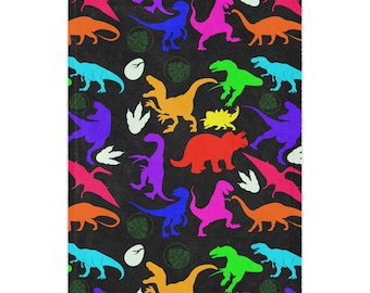 Kocyk Minky z Tęczową Sylwetką Dinozaura | Kolorowy Wzór Dinozaura