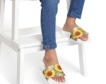Sunflower Pattern Youth Sandals | Slide Sandals with Floral Strap