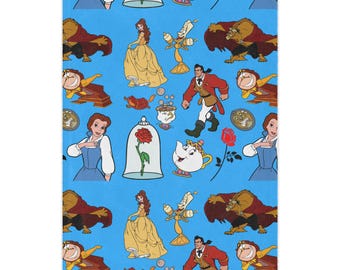 Kocyk Minky z motywem Pięknej i Bestii | Róża, Bella, Bestia