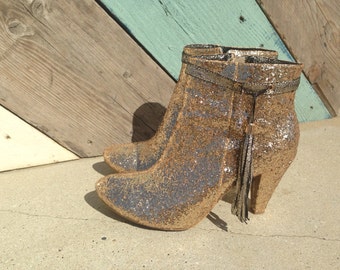 Madonna // jaren '80 // GLITTER Gold Enkelpomplaarzen // EU 40 // Hoge Hakken // Rits