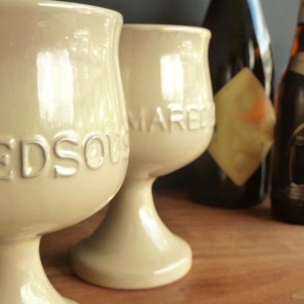 Maredsous vintage set 2 Beker Kelk Bierglas // Aardewerk // Vintage jaren '80 Barware Belgie