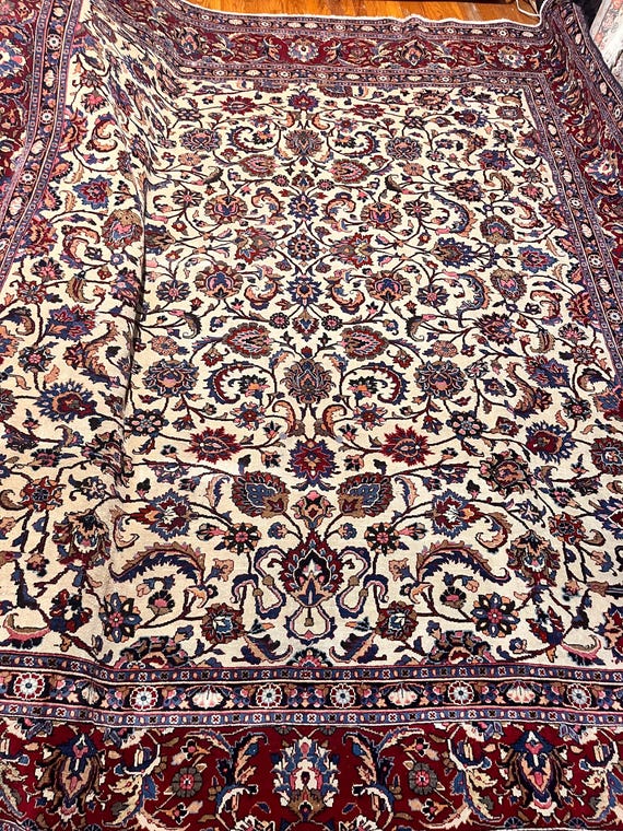Semi Antique Tabriz Style Floral Oriental 9’2" x 11’ Hand Knotted Wool Rug