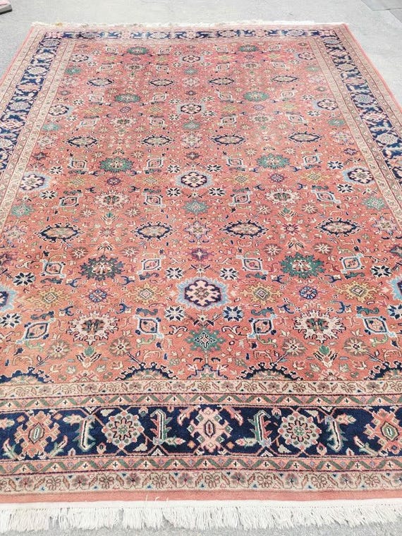 Vintage Sultanbad 8'11" x 11'8" Sickle Leaf Hand Knotted Wool Rug