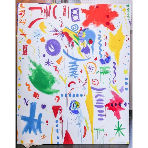 Original Sherry Wolf Abstract Painting, Signed & Dated 1983, 48 × 62 in., Acrylic on Canvas