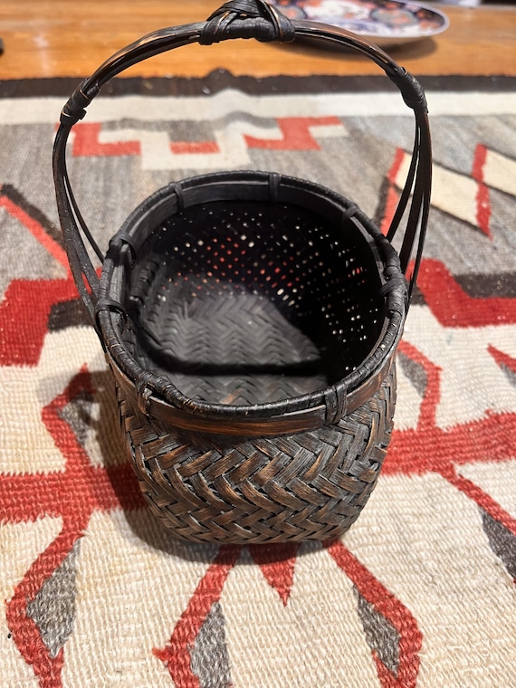 Vintage Japanese Hanakago Basket | Handwoven Bamboo Ikebana Flower Arrangement (5.5" x 7")