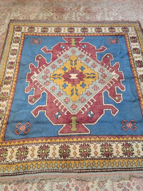 Semi Antique Blue Kazak 5’6” x 5’10” Hand Knotted Oriental Wool Rug